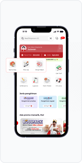 Kirim paket same day, pick up, atau drop paket